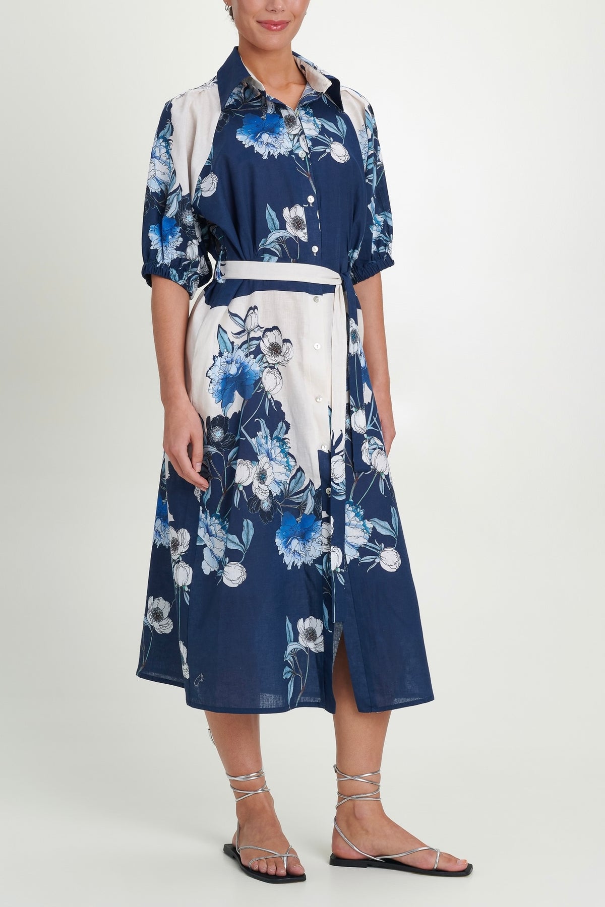 MIDI SHIRT DRESS "CORFU" WHITE/BLUE