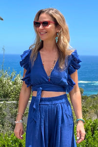 CROP TOP WITH RUFFLES "MALIA" BLUE