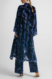 VELVET KIMONO WITH BELT "LUREX" BLUE