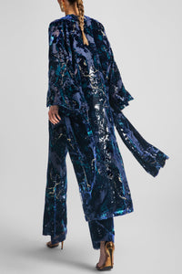 VELVET KIMONO WITH BELT "LUREX" BLUE