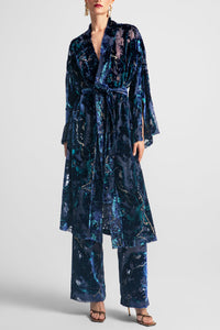VELVET KIMONO WITH BELT "LUREX" BLUE