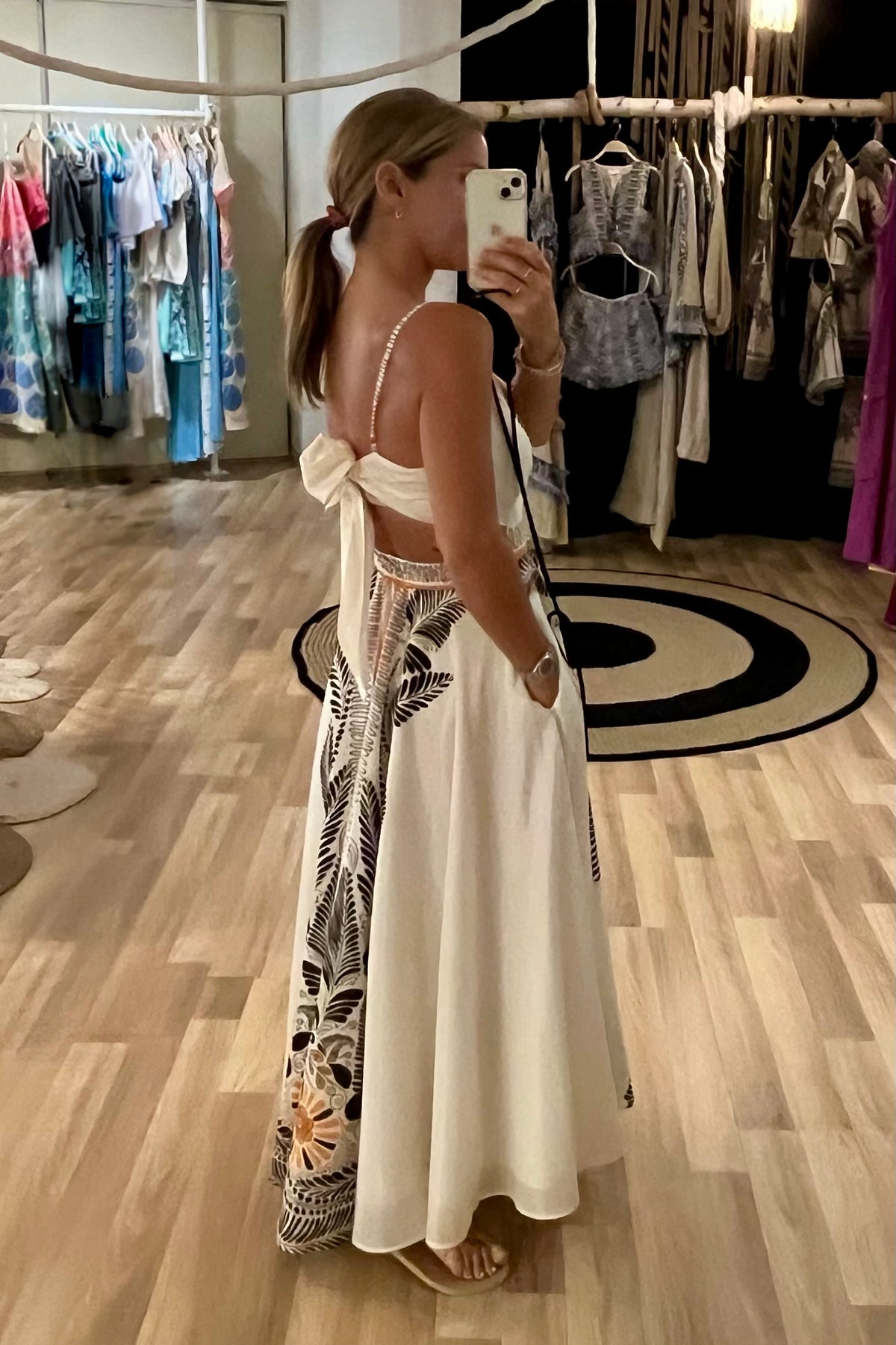 STRAPPY MIDI DRESS "ALTHEA" WHITE/BLACK/ORANGE