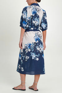 MIDI SHIRT DRESS "CORFU" WHITE/BLUE