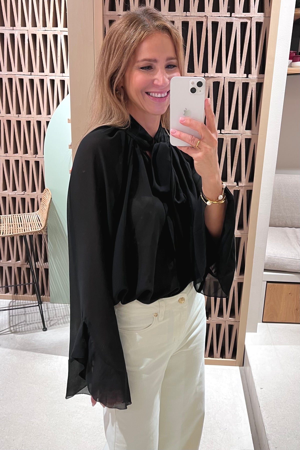 BOW TIE CHIFFON BLOUSE BLACK