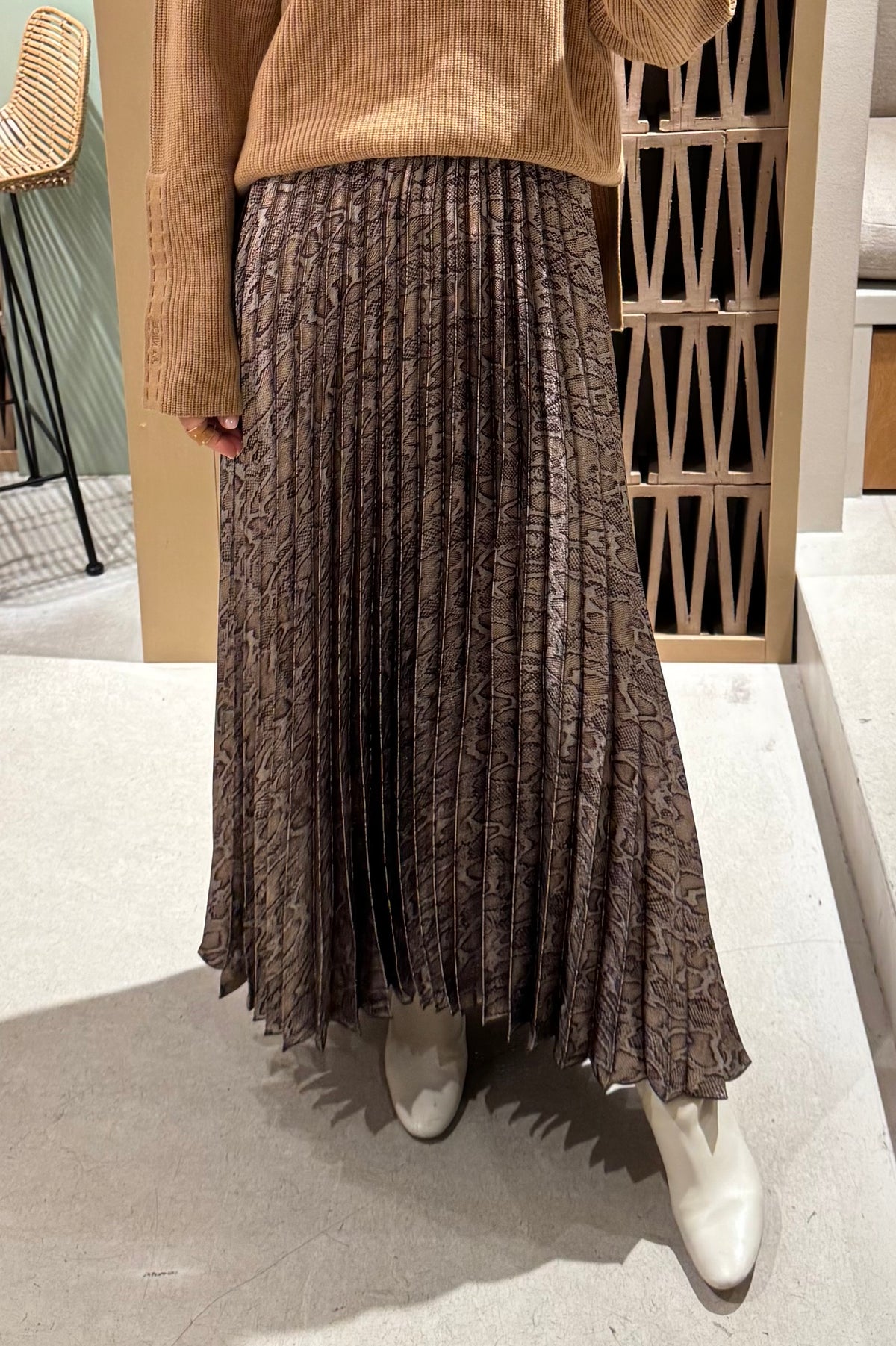 PLEATED MIDI SKIRT "SNAKE" SILVER/BROWN