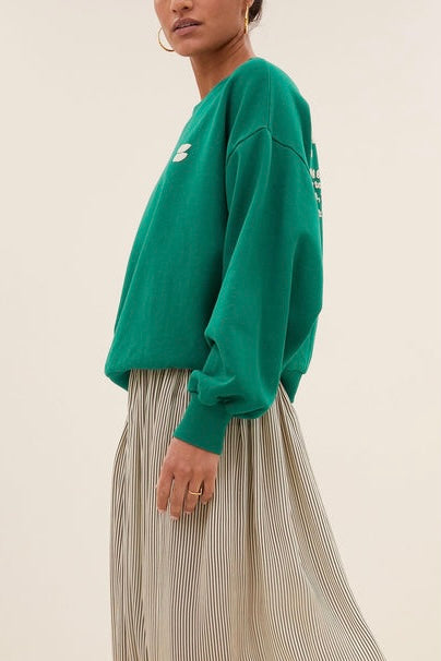 OVERSIZED COTTON SWEATER "LUCKY" PEACOCK GREEN