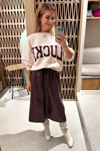 OVERSIZED VEGAN LEATHER DRAWSTRING SKIRT BORDEAUX