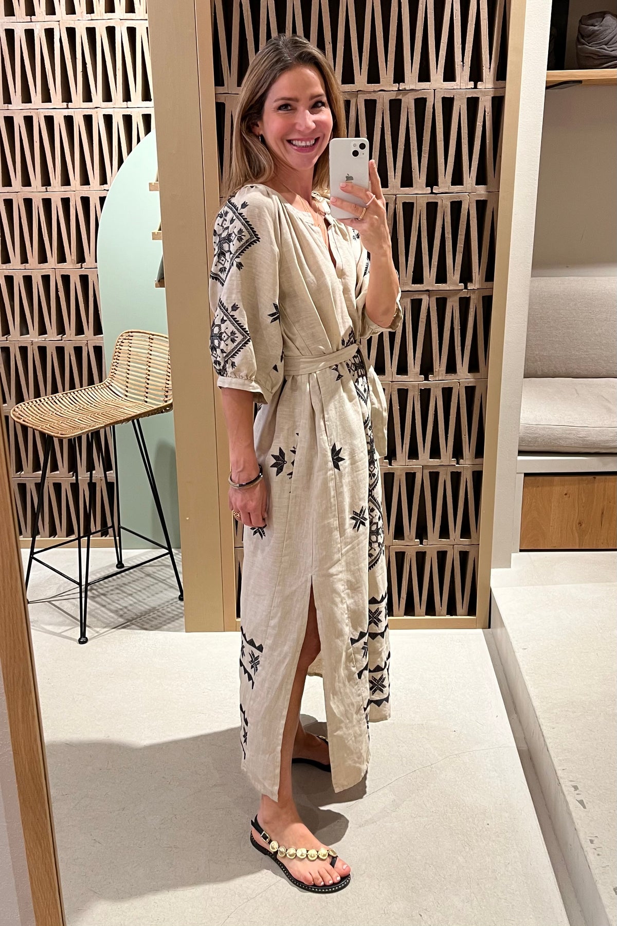 MIDI LINEN DRESS "LEFKADA" BEIGE/BLACK