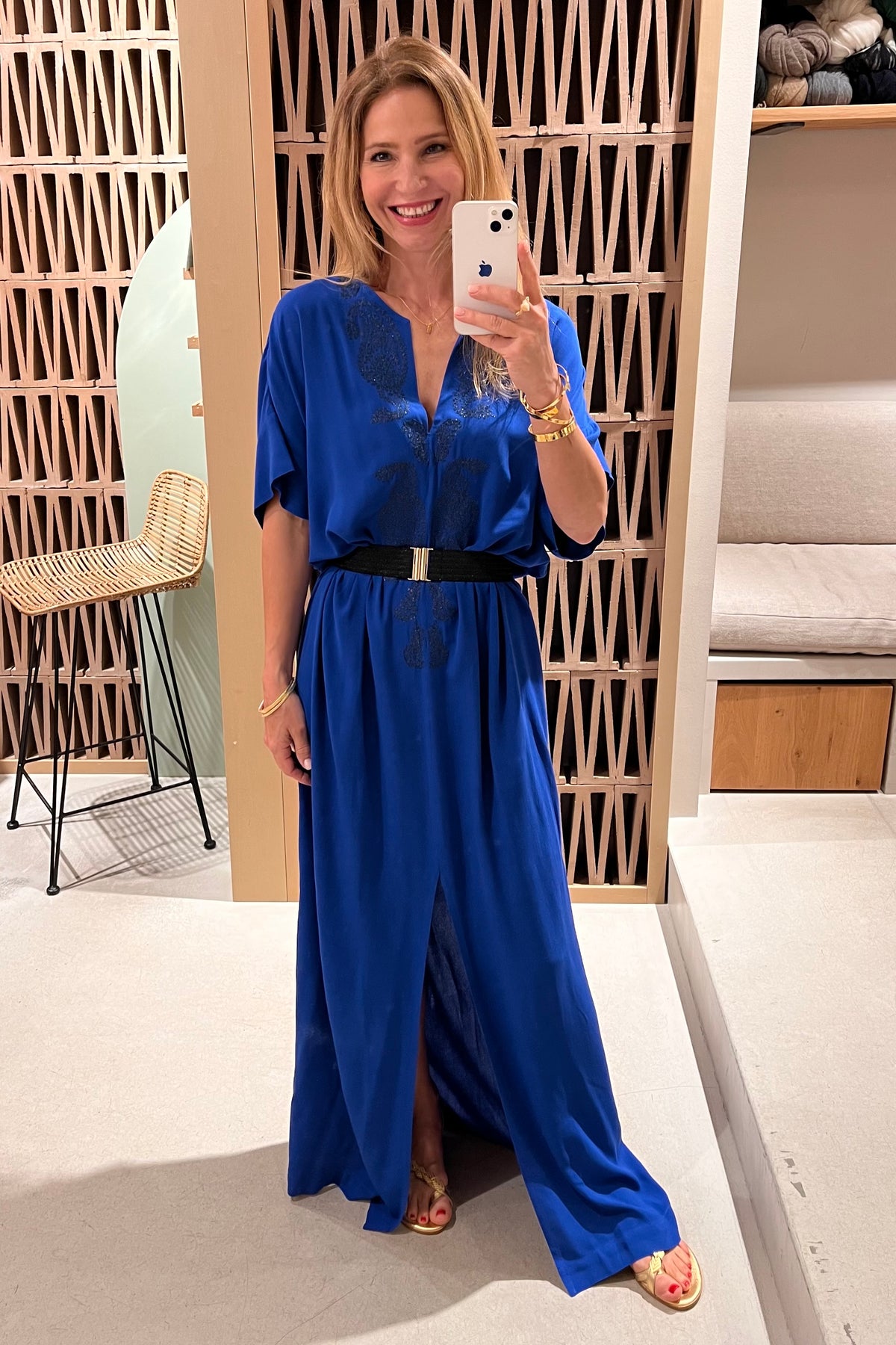 LONG EMBROIDERED KAFTAN "LAHOUR" GREEK BLUE