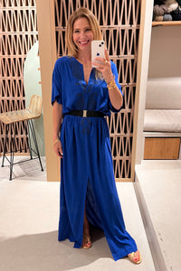 LONG EMBROIDERED KAFTAN "LAHOUR" GREEK BLUE