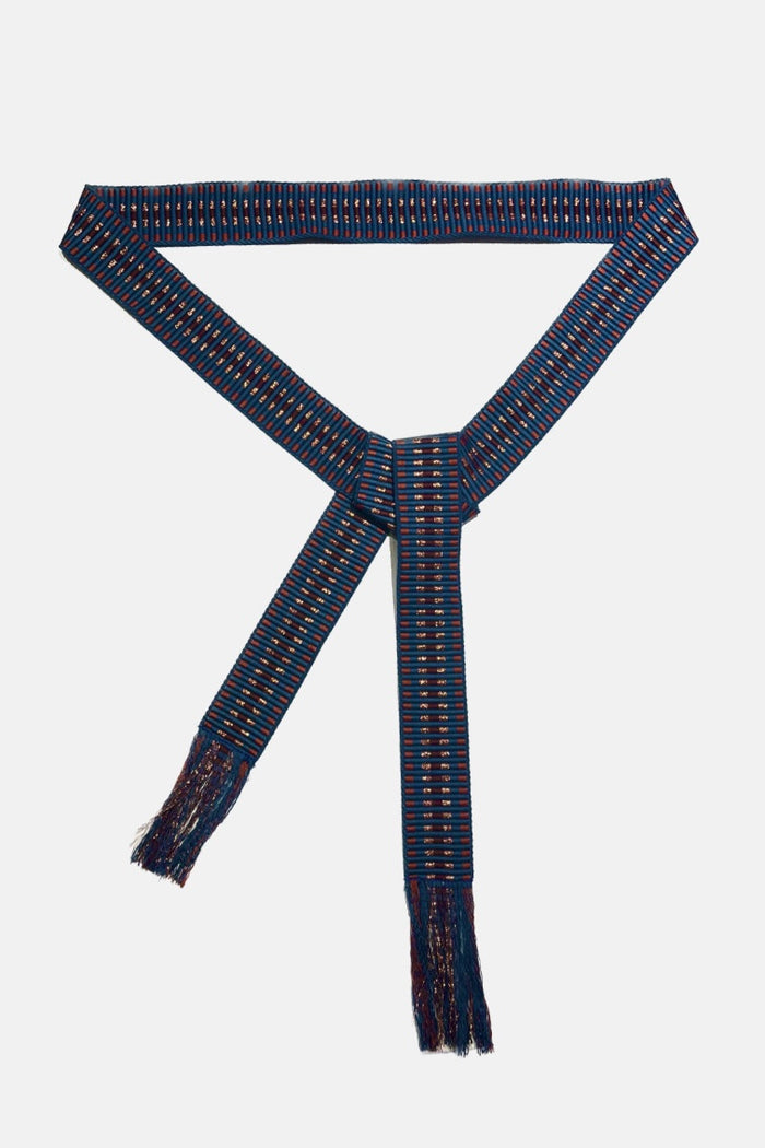 WOVEN BELT "GEOMETRIC" - BORDEAUX/NAVY/ROSEGOLD