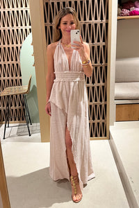 LONG SLITTED NECKHOLDER DRESS "MALIA" DUSTY PINK