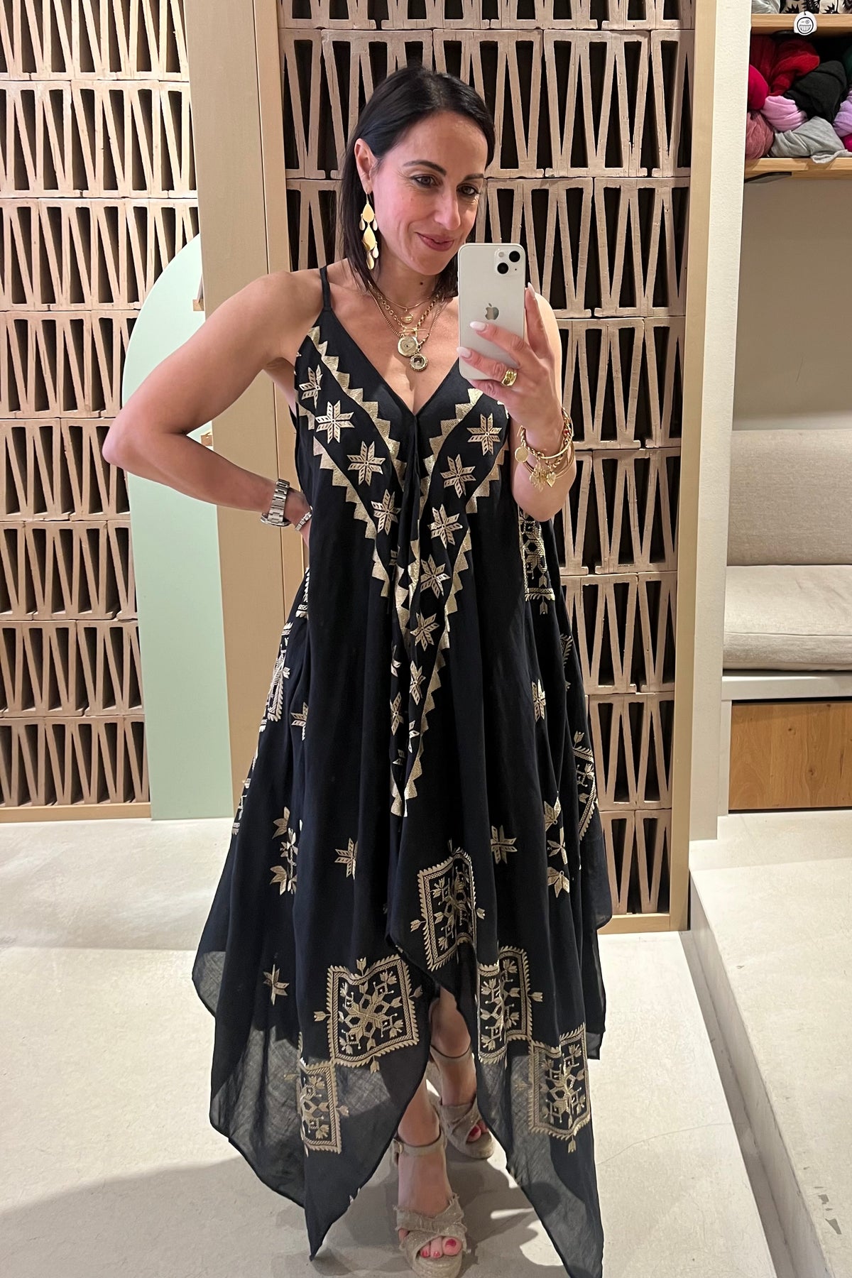 STRAPPY ASYMMETRICAL DRESS "LEFKADA" BLACK/GOLD