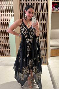 STRAPPY ASYMMETRICAL DRESS "LEFKADA" BLACK/GOLD