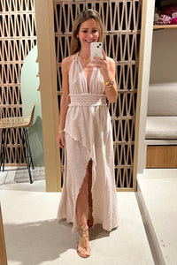 LONG SLITTED NECKHOLDER DRESS "MALIA" DUSTY PINK