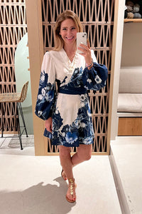 SHORT WRAP DRESS "CORFU" WHITE/BLUE