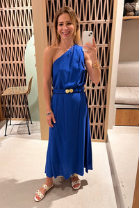 MIDI ONE SHOULDER DRESS "PORPES" GREEK BLUE