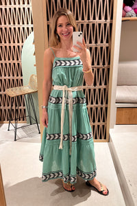 MIDI STRAPPY COTTON DRESS "NIKA" GREEN/BLACK