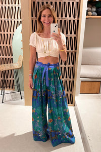 LONG WIDE LEG PANTS "ELAFONISI" GREEN/BLUE