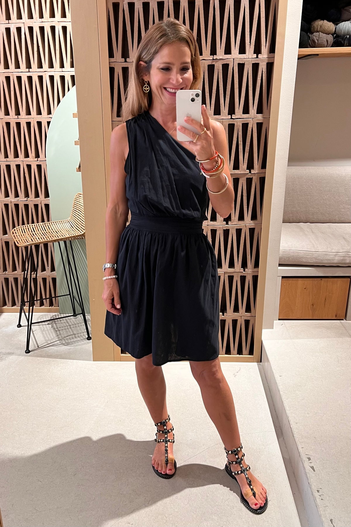 SHORT ONE SHOULDER COTTON WRAP DRESS "ALEA" BLACK