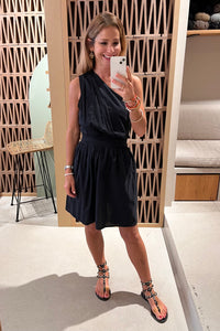 SHORT ONE SHOULDER COTTON WRAP DRESS "ALEA" BLACK
