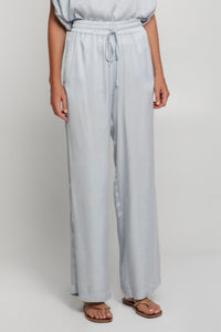 WIDE VISCOSE DRAWSTRING PANTS "METALLIC" SILVER
