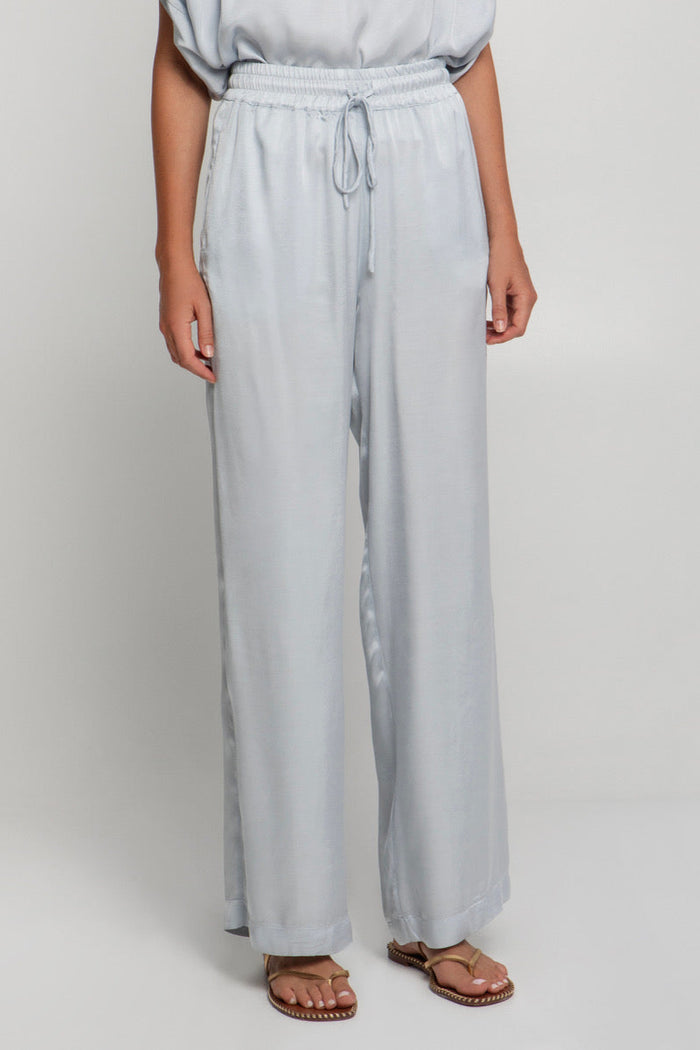 WIDE VISCOSE DRAWSTRING PANTS "METALLIC" SILVER