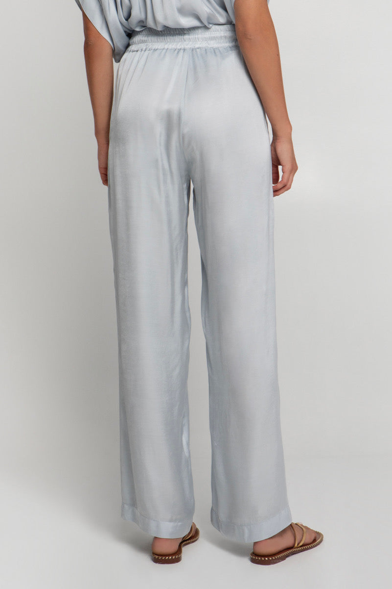 WIDE VISCOSE DRAWSTRING PANTS "METALLIC" SILVER