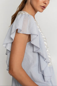 OVERSIZED COTTON VOLANTS BLOUSE "TRIANGLE" GREY/CHAMPAGNE