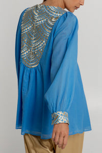 OVERSIZED COTTON BLOUSE "TRIANGLE" BLUE RAF/GOLD