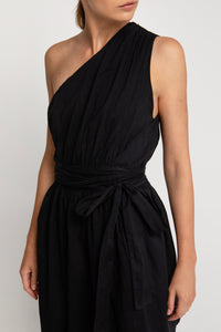 SHORT ONE SHOULDER COTTON WRAP DRESS "ALEA" BLACK