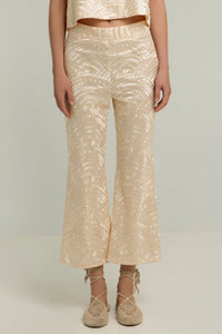 CROPPED EMBROIDERED COTTON PANTS "TRIANGLE" NATURAL/CHAMPAGNE