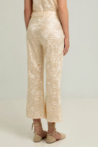 CROPPED EMBROIDERED COTTON PANTS "TRIANGLE" NATURAL/CHAMPAGNE