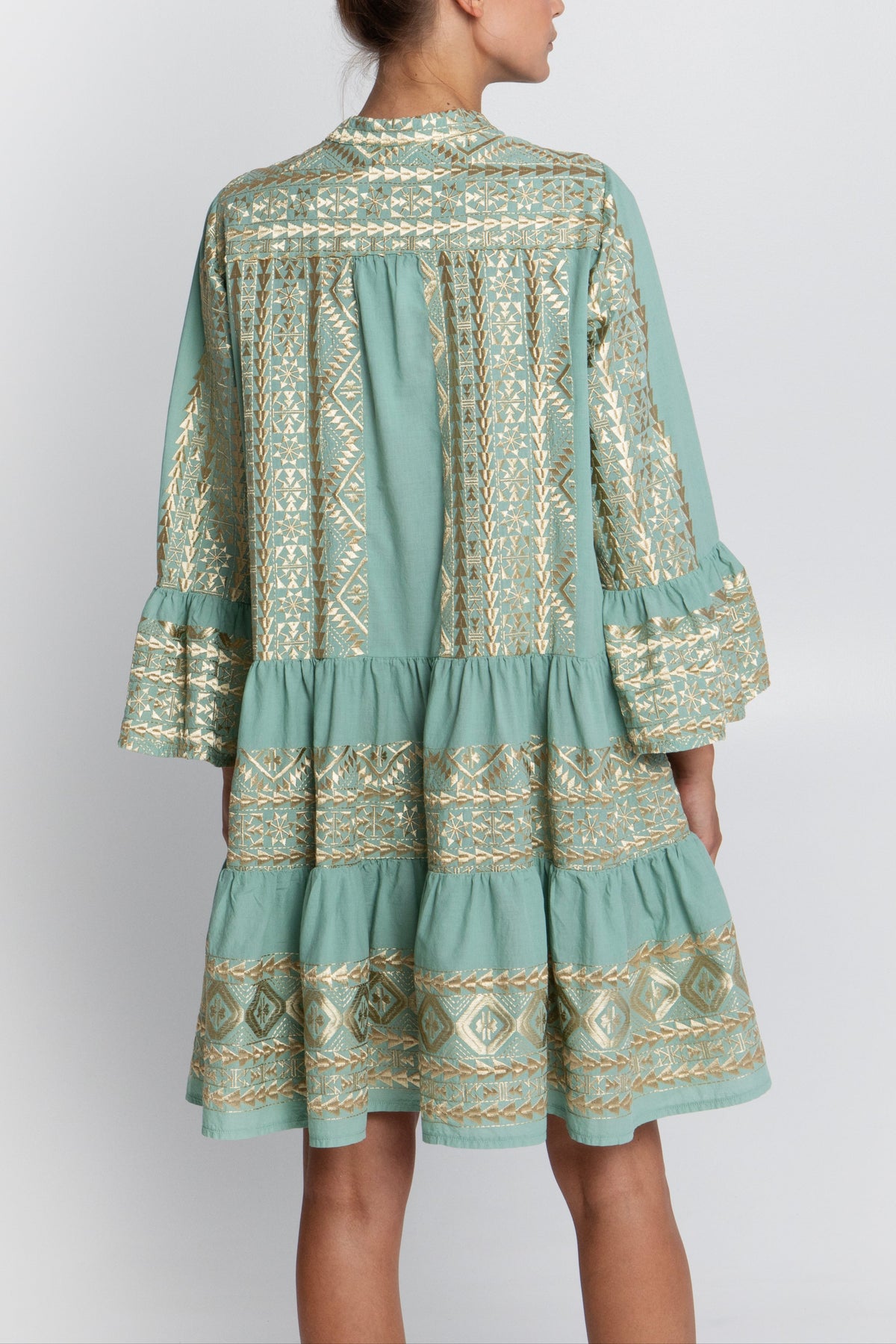SHORT TUNIC DRESS "EMBROIDERED" SEA GREEN/GOLD