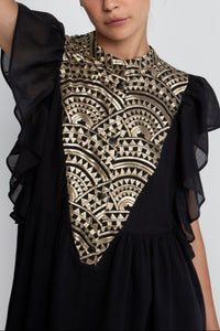 MIDI COTTON DRESS WITH RUFFLES "TRIANGLE" BLACK/GOLD