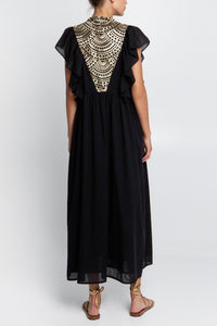 MIDI COTTON DRESS WITH RUFFLES "TRIANGLE" BLACK/GOLD