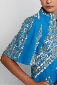 SHORT OVERSIZED DRESS "EMBROIDERED" BLUE RAF/GOLD
