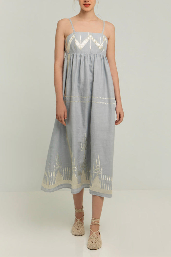 STRAPPY RAMIE MIDI DRESS "ROOTS" GREY/CHAMPAGNE