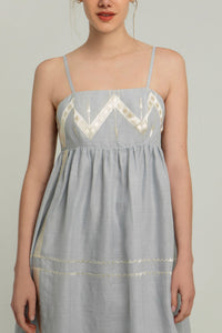 STRAPPY RAMIE MIDI DRESS "ROOTS" GREY/CHAMPAGNE