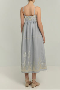 STRAPPY RAMIE MIDI DRESS "ROOTS" GREY/CHAMPAGNE