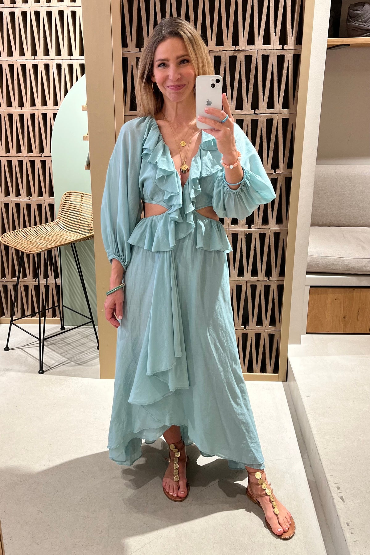 SILK COTTON DRESS WITH CUTOUTS "NYSA" MINT