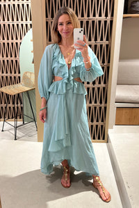 SILK COTTON DRESS WITH CUTOUTS "NYSA" MINT