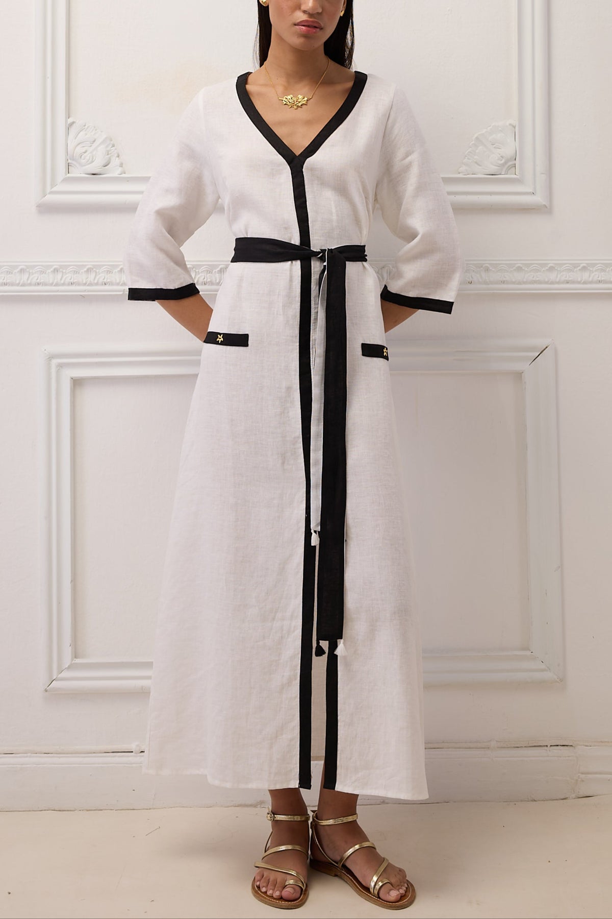 MIDI LINEN DRESS "HERMIONE" WHITE