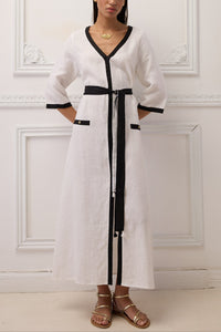 MIDI LINEN DRESS "HERMIONE" WHITE