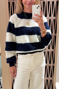 MOHAIR KNIT PULLOVER "STRIPES" BLUE/OFF WHITE