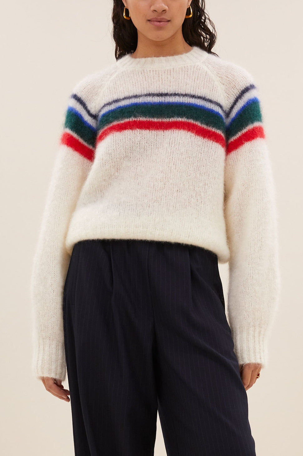 MOHAIR KNIT PULLOVER "STRIPES" OFFWHITE