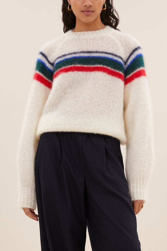 MOHAIR KNIT PULLOVER "STRIPES" OFFWHITE