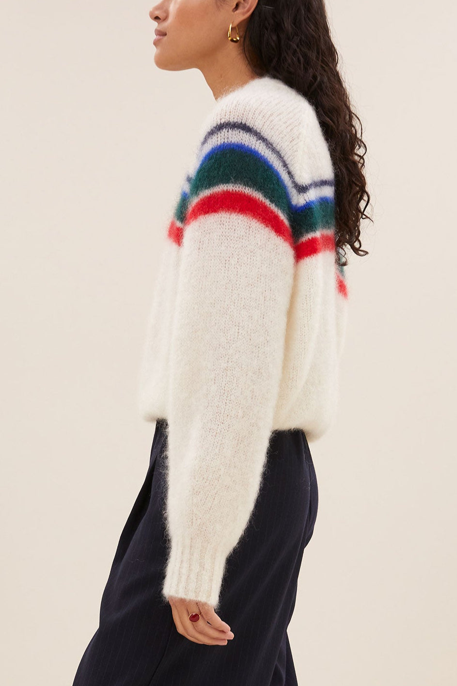 MOHAIR KNIT PULLOVER "STRIPES" OFFWHITE