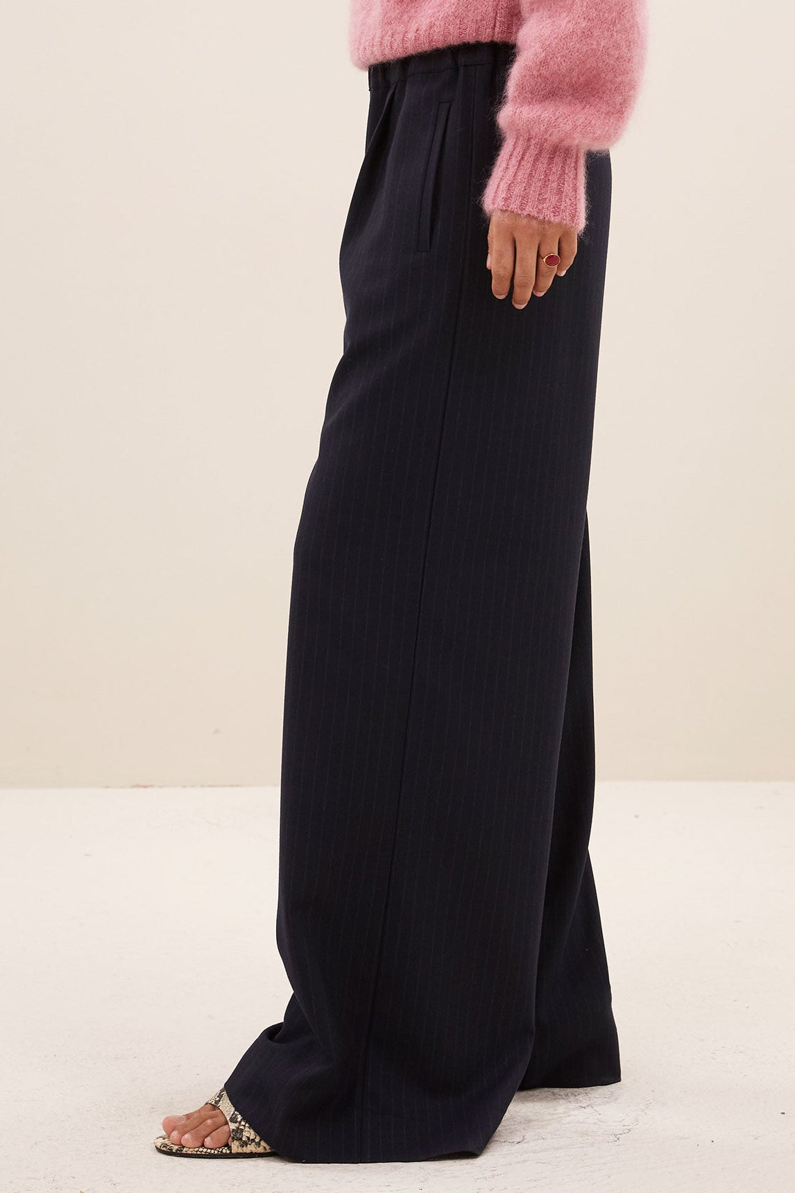 WIDE LEG PANTS PINSTRIPE MIDNIGHT BLUE