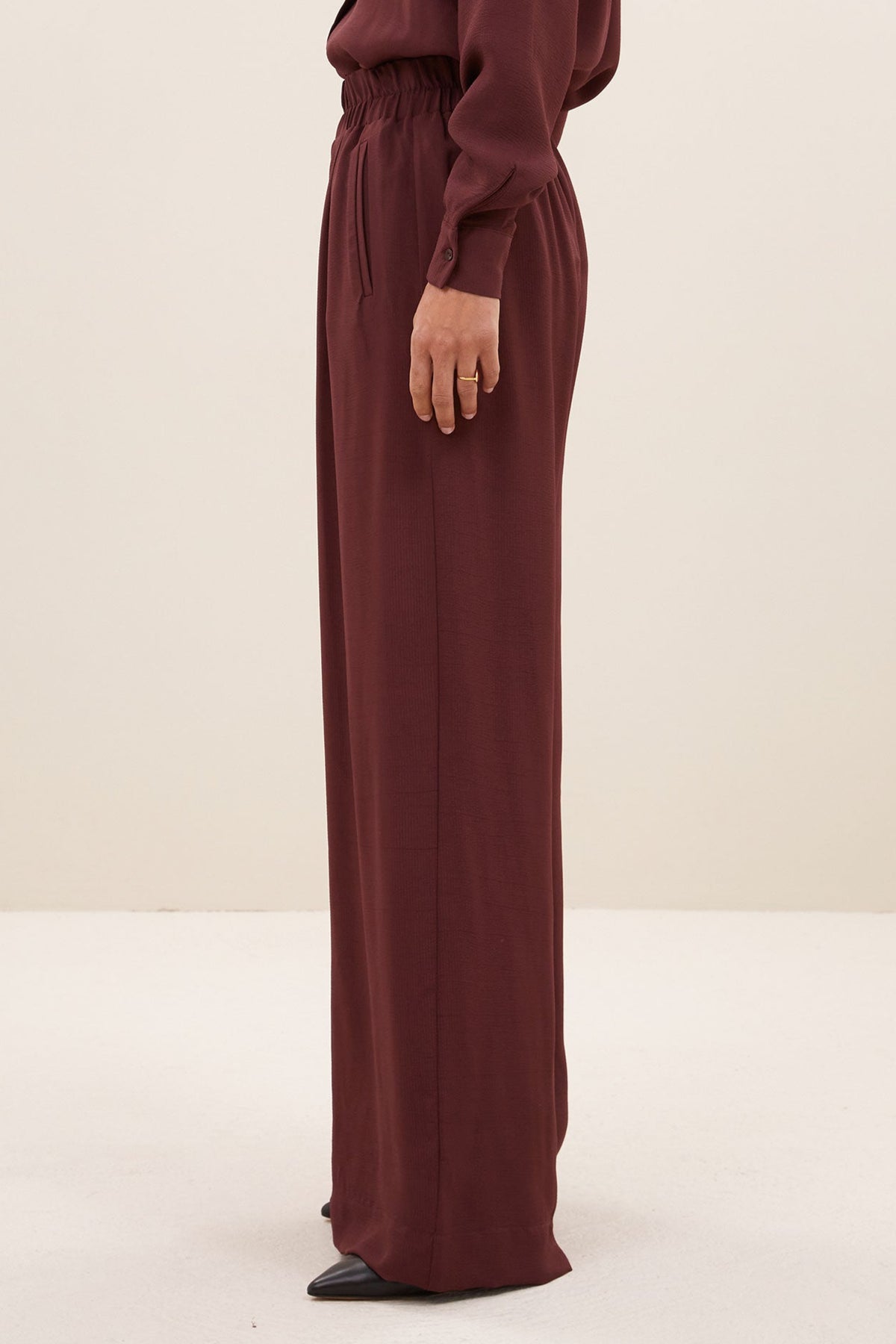 WIDE LEG VISCOSE PANTS „BURGUNDY“